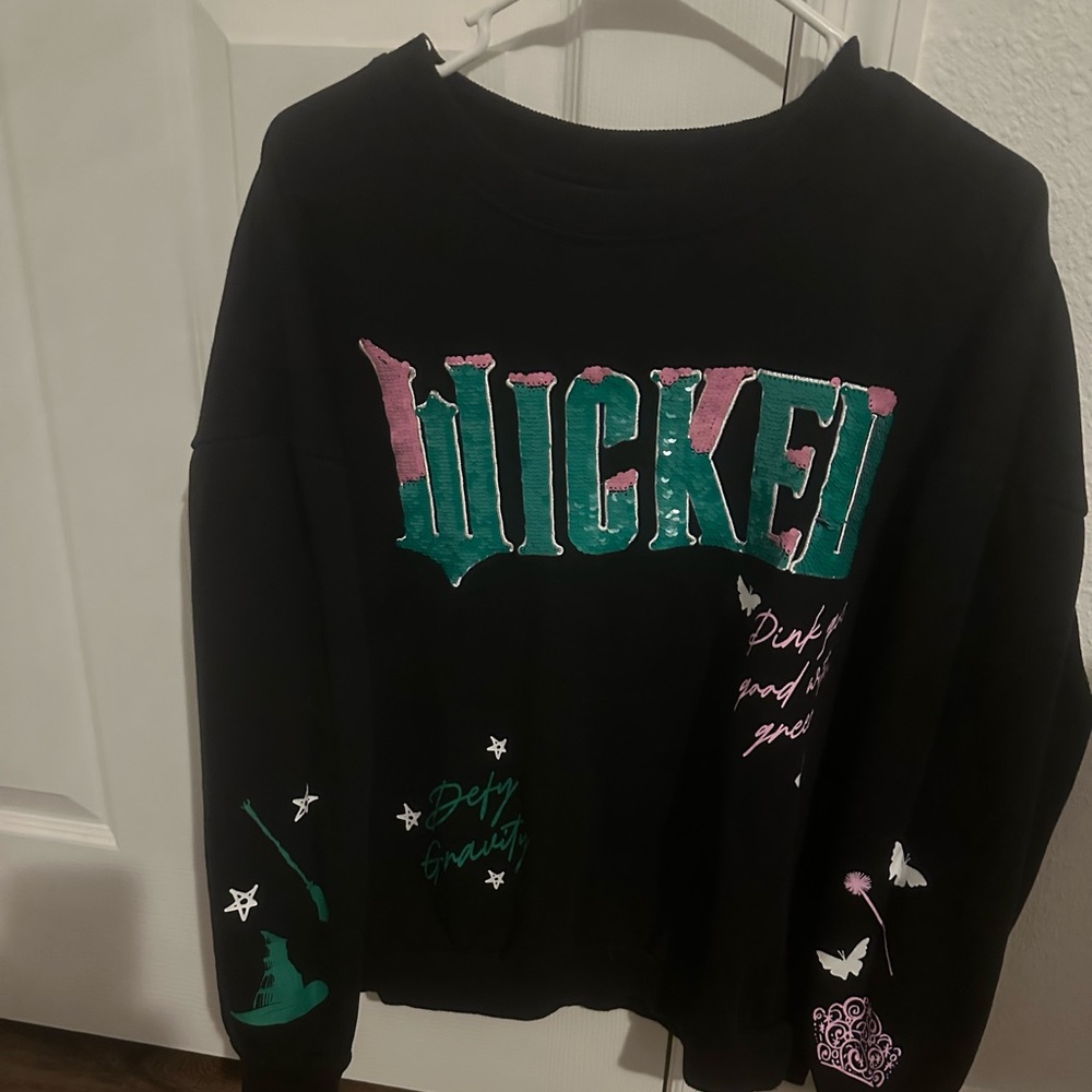 Wicked Graphic Crewneck Sweater - Black with Green & Pink Accents